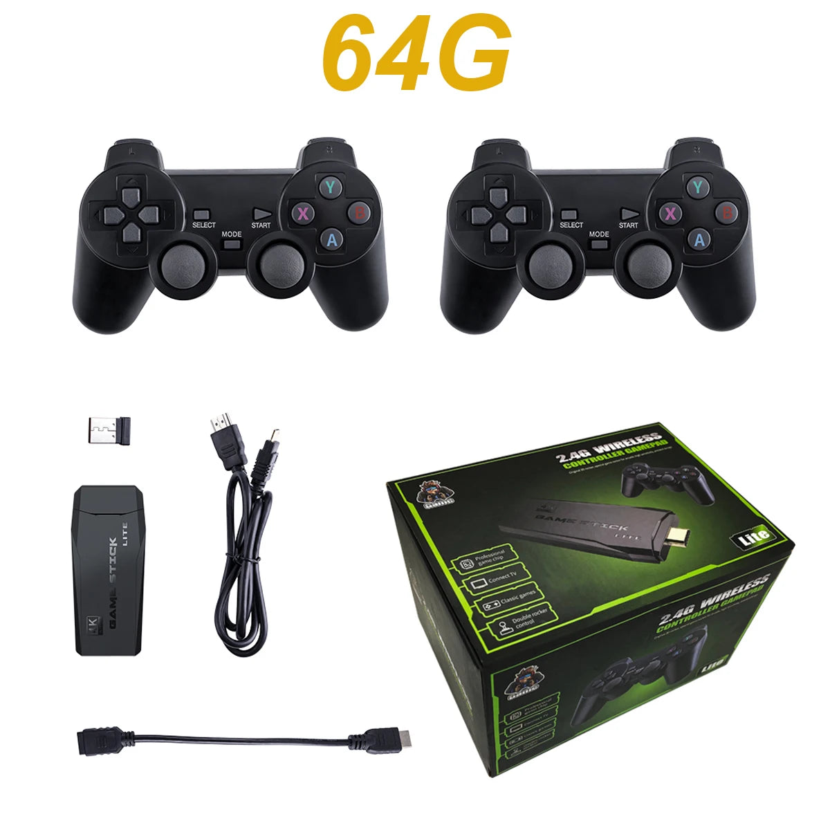 Retro Video Game Console 2.4G Double Wireless Controller Game Stick 4K 10000 games 64GB