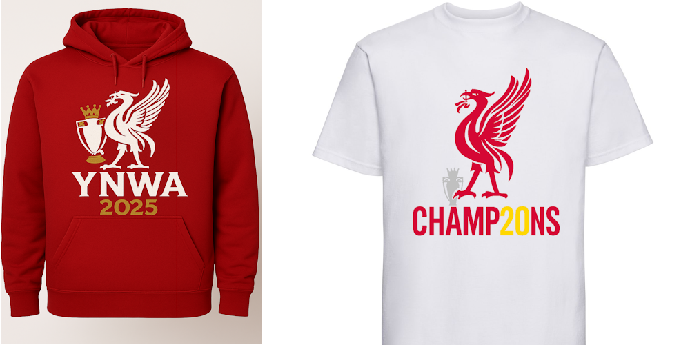 Liverpool Premier League Champions Winners 2025 T-Shirt Hoodie Bundle YNWA LFC