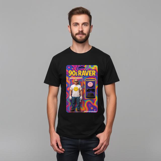 Funny 90s Raver Action Figure T-Shirt