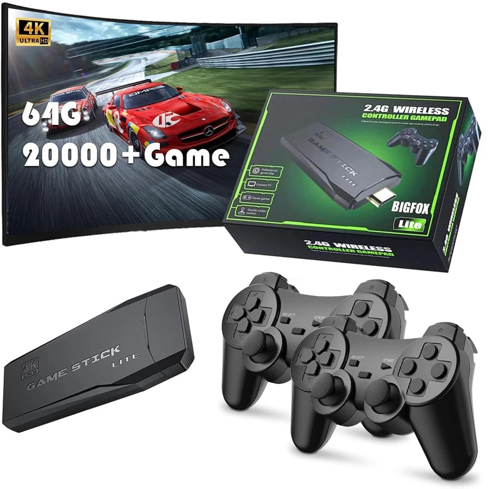 Retro Video Game Console 2.4G Double Wireless Controller Game Stick 4K 10000 games 64GB