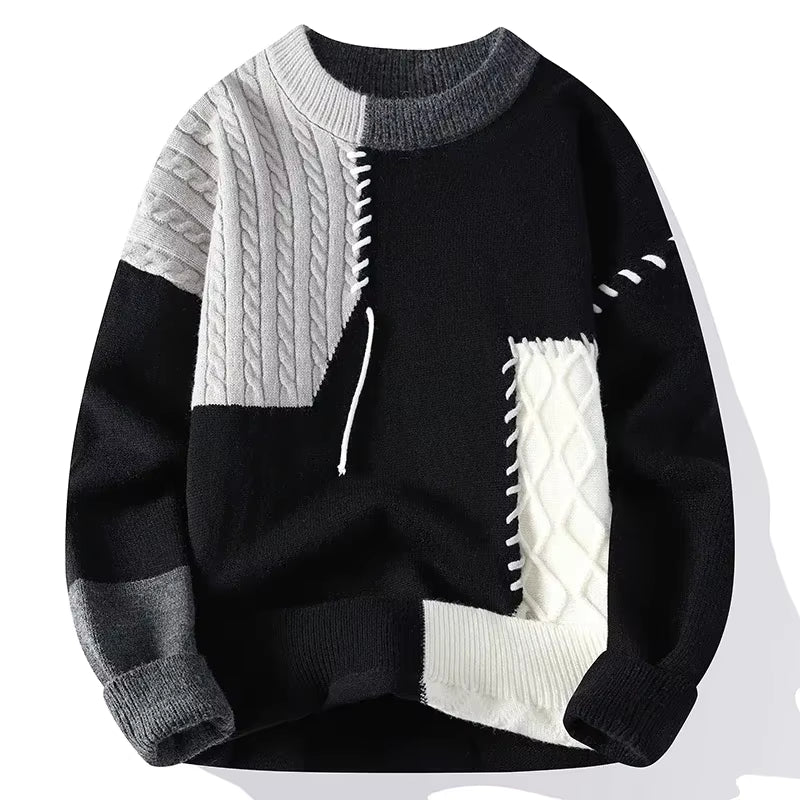 2025 New Male Patchwork Knitted Sweater