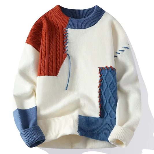 2025 New Male Patchwork Knitted Sweater