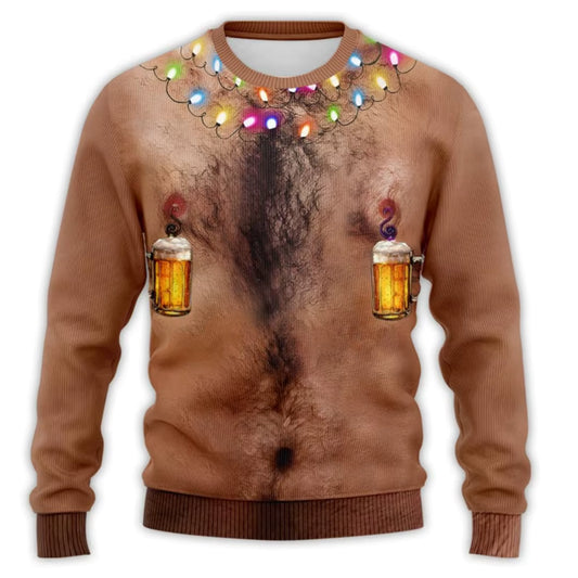 Funny Men’s Hairy Chest Ugly Christmas Sweatshirt Ugliest Jumper Ever