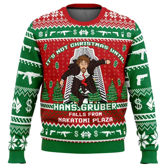 Funny Hans Gruber Fall Nakatomi Plaza Die Hard Christmas Sweater Jumper