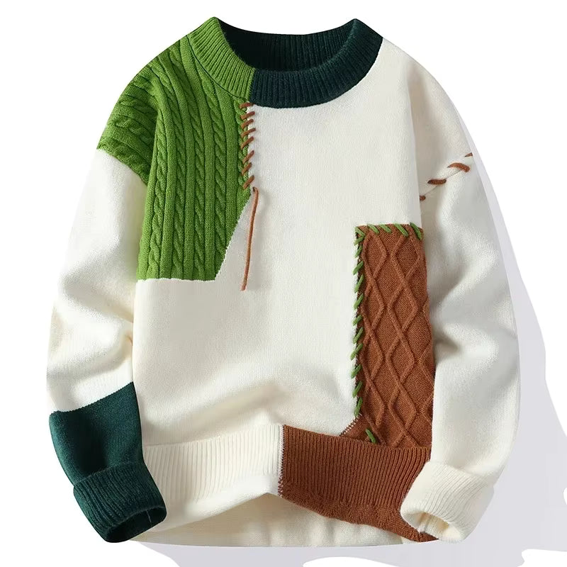 2025 New Male Patchwork Knitted Sweater