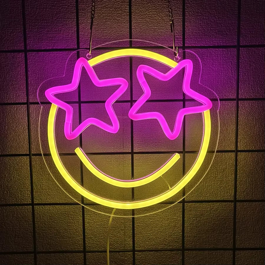 Smiley Face Neon Sign Smiling LED Neon Light Yellow Lights