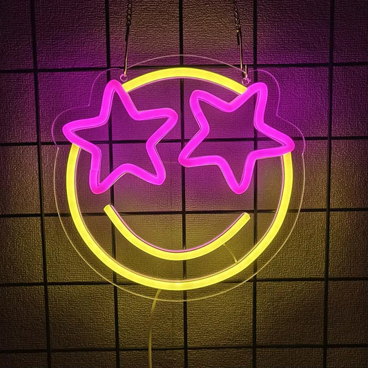 Smiley Face Neon Sign Smiling LED Neon Light Yellow Lights