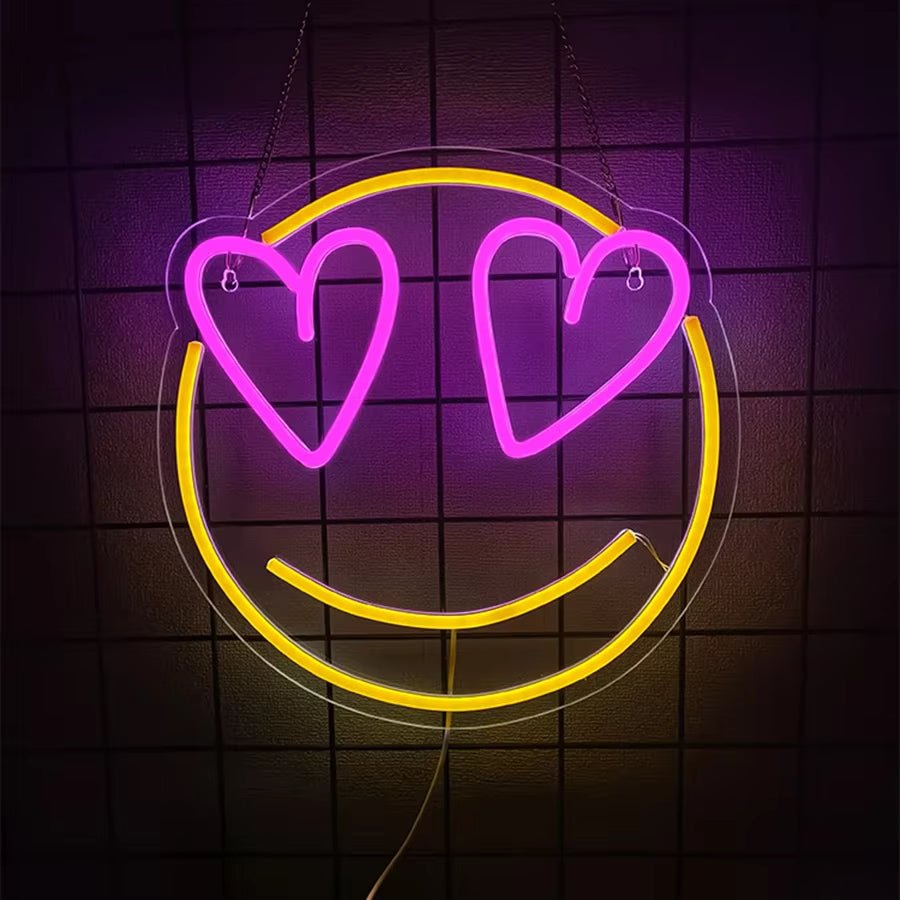 Smiley Face Neon Sign Smiling LED Neon Light Yellow Lights