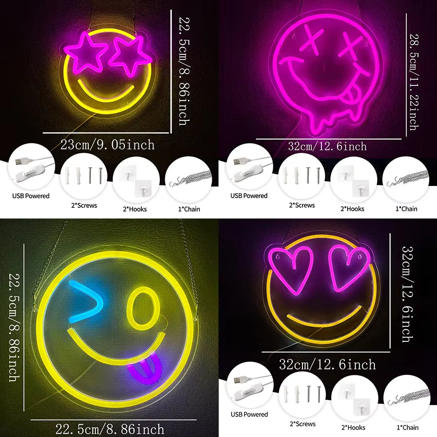 Smiley Face Neon Sign Smiling LED Neon Light Yellow Lights